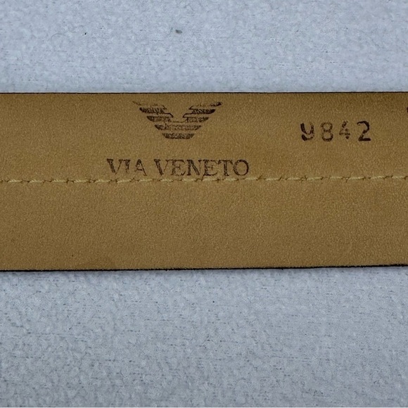 Via Veneto Belt Men’s 36 Brown‎ Genuine Leather Silver Buckle Contrast Stitching - Picture 7 of 10